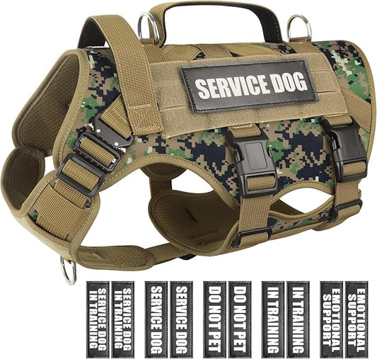 WINSEE Service Dog Vest Harness for Medium Dog, Tactical Working MOLLE Vest with 10 Pet Patches, No Pull Heavy Duty Harness for Training Walking
