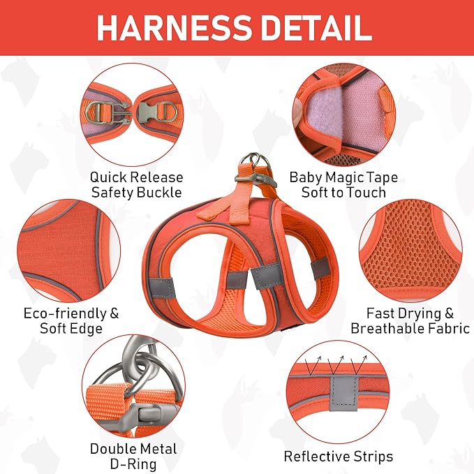 GAMUDA Small Pet Harness Collar and Leash Set, Step in No Chock No Pull Linen Fabric Soft Mesh Dog Vest Harnesses Reflective for Dogs Puppy Cats Kitten Rabbit (Orange, XS)