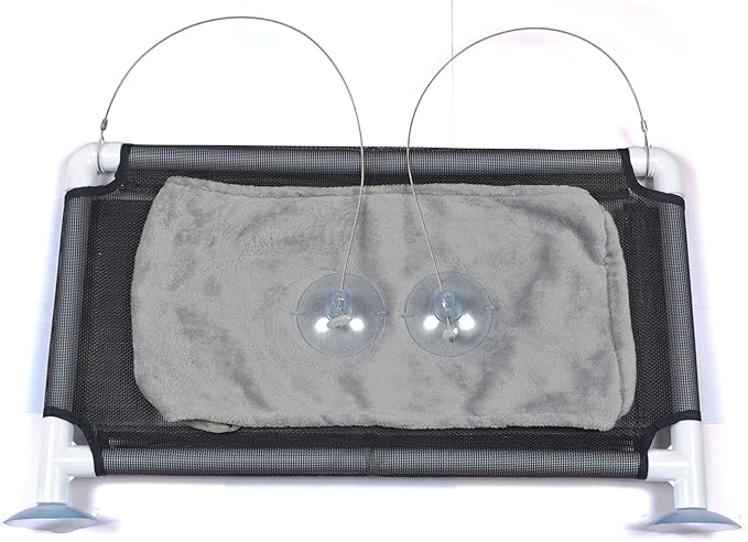 Cat Window Hammock – Mess-Free Waterproof Cats Window Perch for Large Cats, Strong Suction Cup Hammock with Flannel Cover, Indoor Cat Seat, Black