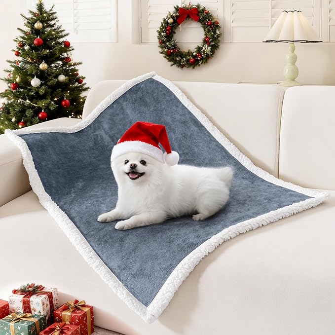 Smiry Waterproof Blanket Throw for Large Dogs Cats, Soft Reversible Dog Blanket for Sofa Couch Bed, Washable Leakproof Sherpa Fleece Furniture Couch Protector(30"x40", Grey/White)