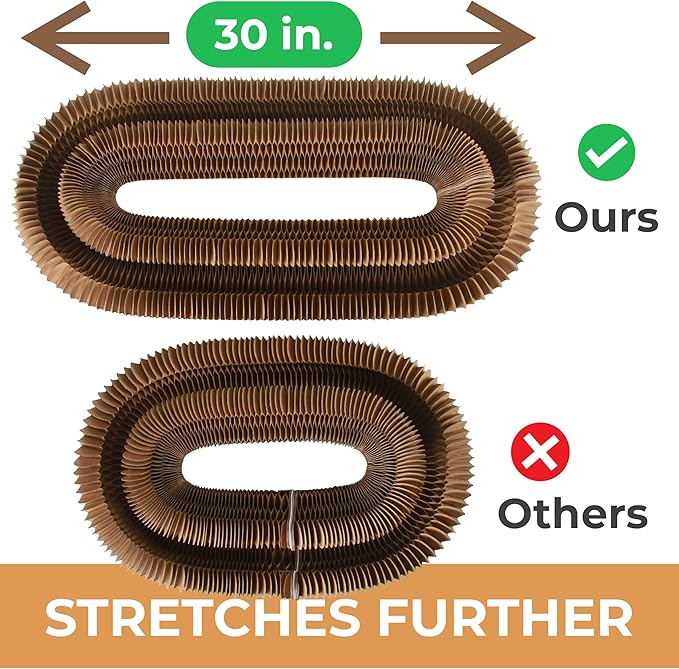 Magic Organ Cat Scratcher Board Toy with Bell Ball and Catnip - Longer, Stretchier Accordion Cardboard Scratching Pad with 4 Strong Magnets - Interactive Fun and Enrichment for Indoor Cats