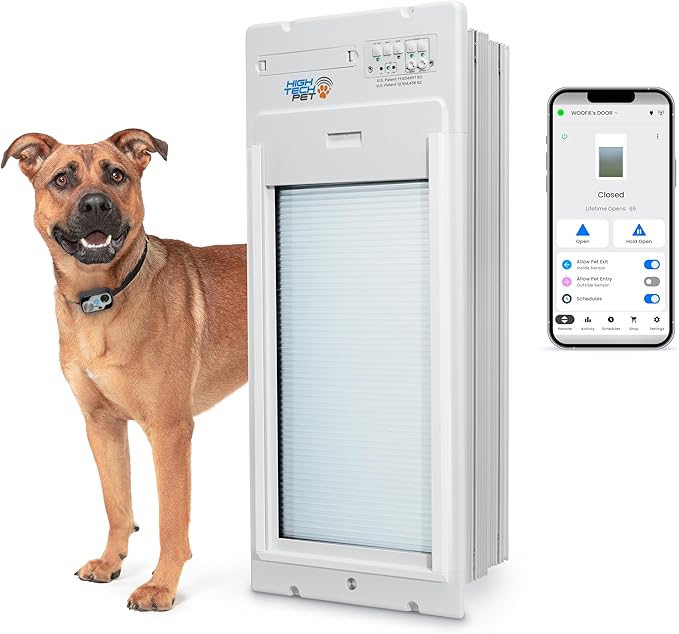 Power Pet Automatic ROLL UP Door by High Tech Pet Brand - Motorized Panel Rolls Up - Pet Operated - Remote App Control - 24/7 Exit & Entry Timers (Wall Mount, Medium)