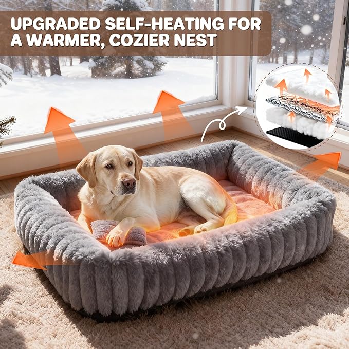 Dog Beds Large Sized Dog, Washable Self Warming Dog Cat Bed Rectangle Orthopedic Large Pet Sofa, Super Soft Plush Rabbit Fur Pet Couch Cute Cat Bed with Removable Zipper Cover & Anti-Slip Bottom