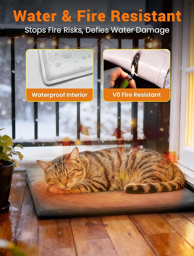 PETNF Outdoor Pet Heating Pad for Cats & Dogs, 100.4-107.6°F Auto Temp Control, Waterproof Fireproof, for Cat House/Dog Kennel/Carport, Fits Domestic & Stray Pets (Gray 15.7"X19.7")