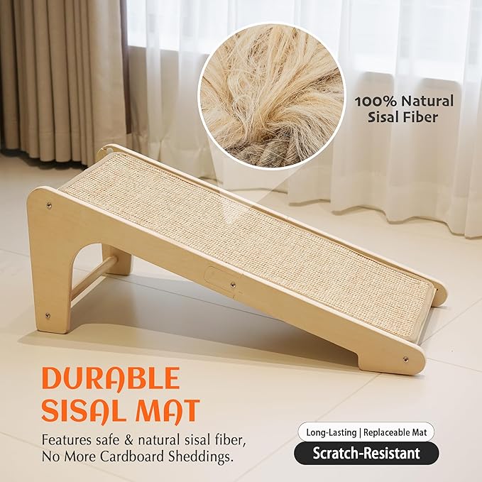 PETKARAY Cat Scratcher, Sisal Cat Scratching Ramp, L Shape Scratch Pad for Indoor Kitty, 27" Wall Furniture Protector with Mouse Toy