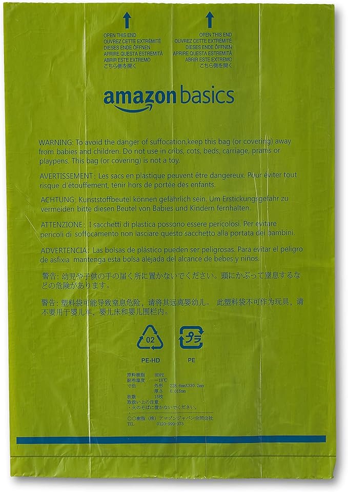 AmazonBasics Enhanced Dog Waste Bag with Dispenser and Leash Clip - 810 Count, Talcum Powder