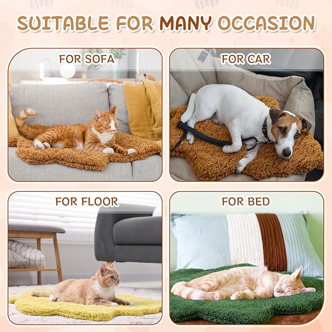 3 Pack Self Warming Cat Dog Bed Leaf Shape Self Heating Pet Mat Non Electric Washable Thermal Sleeping Pad Plush Heated Pet Mat for Crate Floor Indoor Outdoor(Mixed Colors,Medium-18 x24)