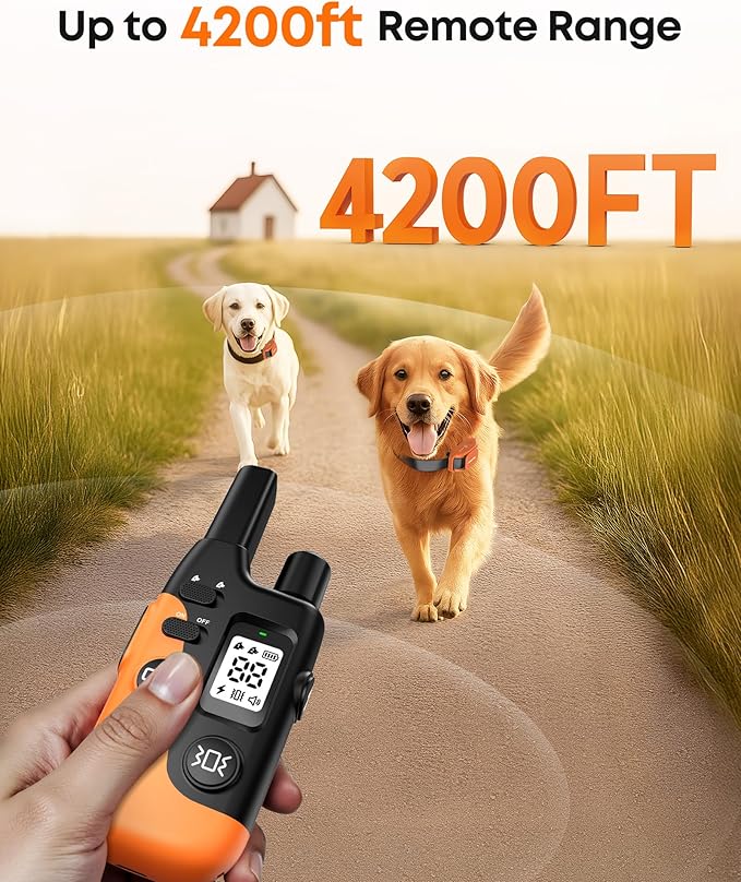 Jugbow Shock Collar for Dogs - 4200FT Dog Training Collar with Remote for 15-120lbs Medium Large Dog, with LED Light IPX8-Waterproof Rechargeable E-Collar with Beep (1-3), Vibration(1-3), Shock(0-16)