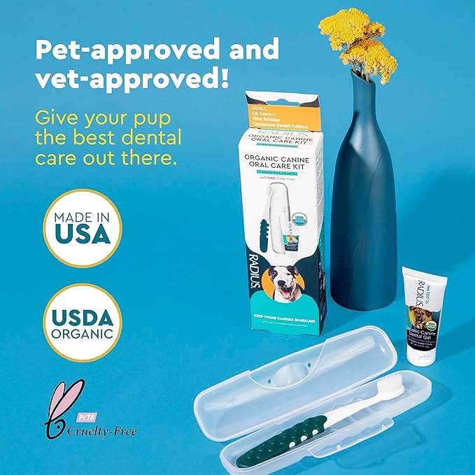 RADIUS USDA Organic Dental Solutions Puppy Kit 2 Units, Kit Includes 1 Dog Toothbrush & 1 0.8oz Toothpaste, Ultra Soft Bristle & Non Toxic Toothpaste for Dogs, Designed to Clean Teeth, Xylitol Free