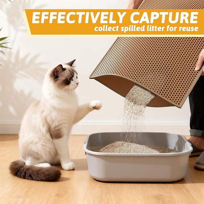 Pieviev Cat Litter Mat Double Layer Waterproof Urine Proof Trapping Mat 1 Pack (30''X24'', Brown)