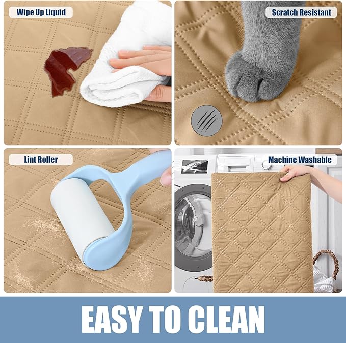 Smiry Waterproof Dog Bed Cover Pet Blanket, Soft Washable Dog Blanket for Furniture Bed Couch Sofa Reversible, Checkered (82"x102", Camel/Beige)