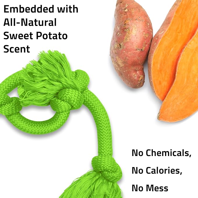 Playology Rope Toys for Dogs | Tug of War Dog Toy for Aggressive Chewers | Sweet Potato Scented Dog Toys | Mega Rope Toy for Interactive Play