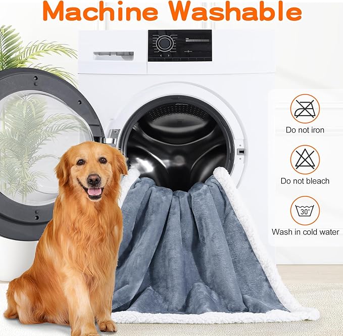 Smiry Waterproof Blanket Throw for Large Dogs, Soft Reversible Dog Blanket for Sofa Couch Bed, Washable Leakproof Sherpa Fleece Furniture Couch Protector(60"x80", Grey/White)