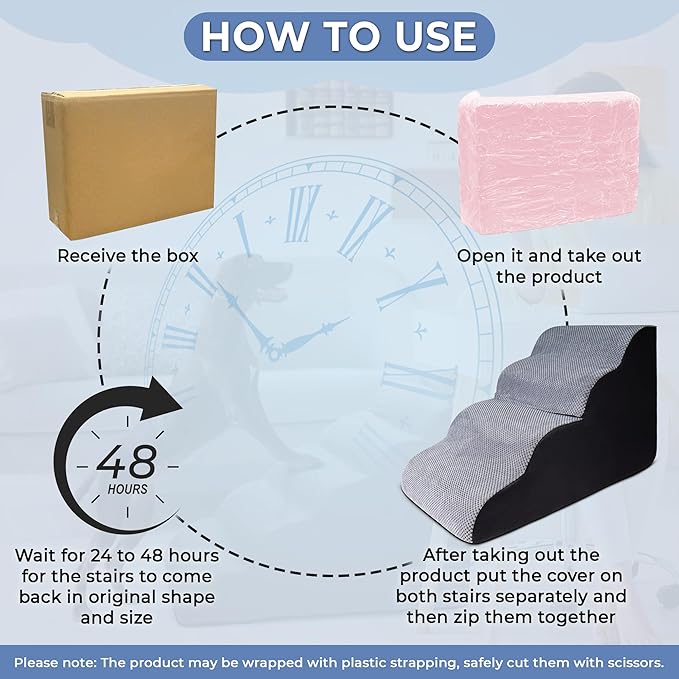 4 Steps Pet Stairs for Small Dogs, 19” High Curved Dog Stairs for Bed with Non-Slip Base, High-Density Foam, and Removable Washable Cover