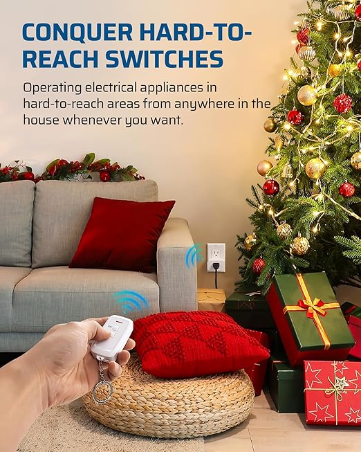 DEWENWILS Remote Control Outlet, Indoor Remote Outlet with 2 Remotes, 100FT Range, 15A/1875W, Remote Outlet Switch for Christmas Lights/Trees, Floor Lamp, Bedside Lamp,Christmas Decor