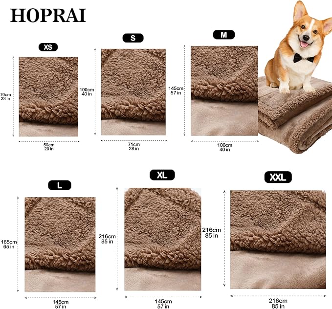 Dog Blanket, Waterproof Reversible Sherpa Fleece Throw Blanket, Furniture Cover for Bed, Couch, Sofa Protection from Liquid Pee and Pet Fur of Puppy, Cat (Light Coffee XS20*27inches)