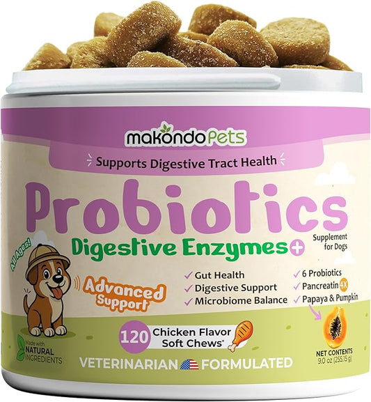 Probiotics for Dogs - 120 Dog Probiotics Chews - Digestive Enzymes & Pumpkin - Support Gut Health, Gas, Diarrhea & Constipation Relief - Itchy Skin, Yeast Balance, Allergies - Pet Advanced Supplements