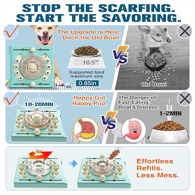 KADTC U.S. Brand & Design -2 Levels of Challenge - Spinning Dog Puzzle Toy for Small/Medium/Large Dogs Puzzles Feeder Treat Slow Dispenser Puppy Food Feeding Enrichment Toys Christmas & New Year Gift