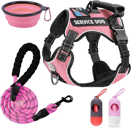 Cymiler Service Dog Vest,No-Pull Dog Harness and Leash Set,Adjustable Oxford Reflective Service Dog Vest Harness with Handle for Outdoor Walking Training,Easy Control for Small Medium Large Dogs