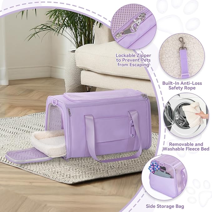 PETSFIT Cat Car Carrier for Medium Cats Dogs, 19"x12"x12" Small Dog Carrier, with Patent Safety Buckles and Escape-Proof Zipper - Safeguarding Car Travel, Vet Visit, Outdoor