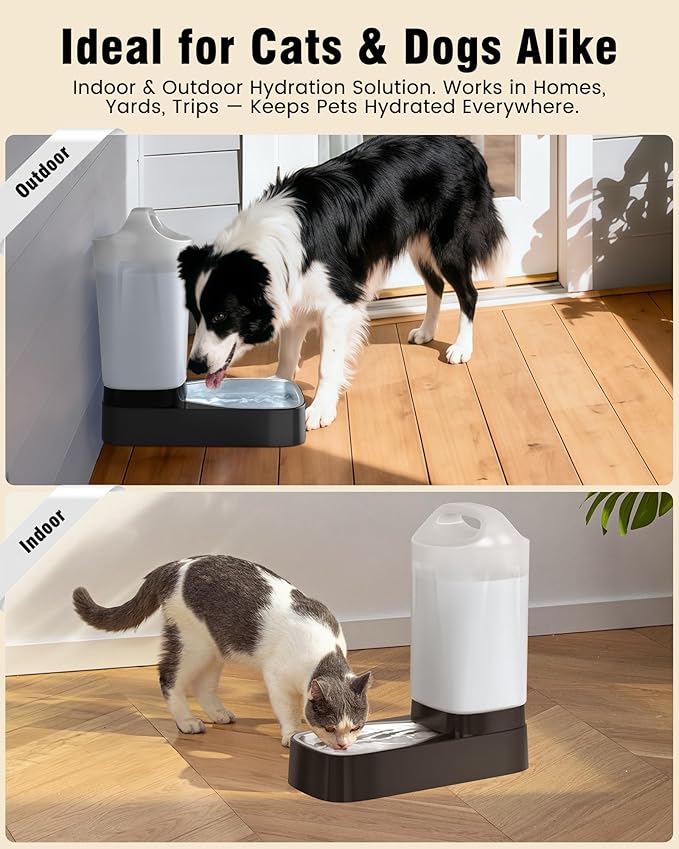 Automatic Dog Water Bowl Dispenser - with Filter 2.4 Gallon Stainless Steel Gravity Pet Water Feeder with Ergonomic Handle Design Anti Splash Drinking Bowl Easy to Clean Multi Pet Use
