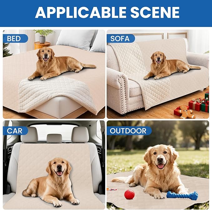 Waterproof Dog Blanket, Non-Slip Soft Pet Bed Cover, Couch Cover for Dogs Washable, Protects Sofa, Furniture, Crate, Car, Tear Resistant Leakproof Pet Blanket (30x70 Inch, Beige)