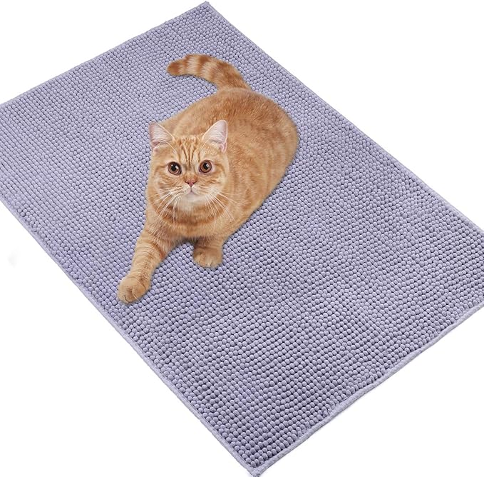 VIVAGLORY Cat Litter Mat Softgrip Litter Trapping Mat, Muddy Litterbox Rug for Indoor & Floor, Machine Washable Easy Clean Soft Microfiber for Cat, 35"× 25", Grey