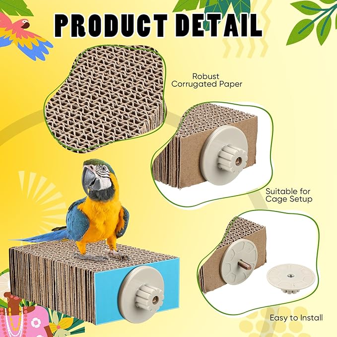 Skyygemm 3 Pcs Bird Chew Toys Parrot Perch Cardboard Platform for Cage Bird Paw Grinding Stand Parrot Cage Playground Exercise Toys for Macaws Small Parakeets Budgies Conure Cockatiel (Small)