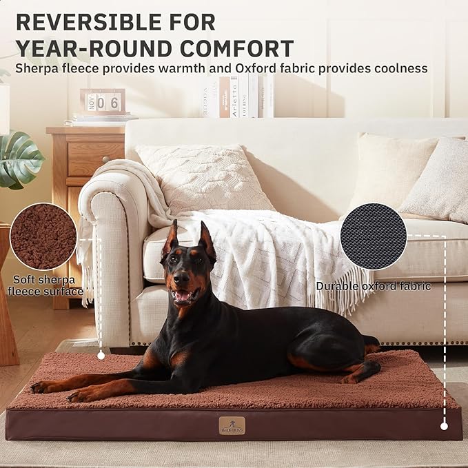 Bedfolks Orthopedic Dog Bed for Jumbo Dogs - Egg Foam Dog Crate Bed with Removable Waterproof Cover, Pet Bed Mat Suitable for Dogs and Pets Up to 150 lbs (54 x 44 x 4 inches, Brown)