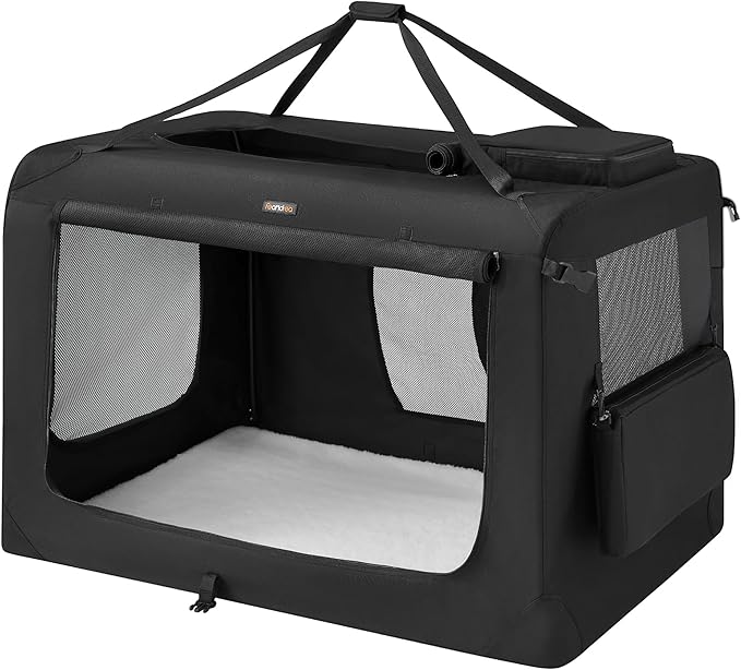 Feandrea 48 Inches Collapsible Soft Dog Crate, Portable Travel Dog Crate for Indoor and Outdoor Use, Dog Carrier Kennel with Safety Zippers, for Living Room, Car, Travelling, Camping, Black UPDC12H