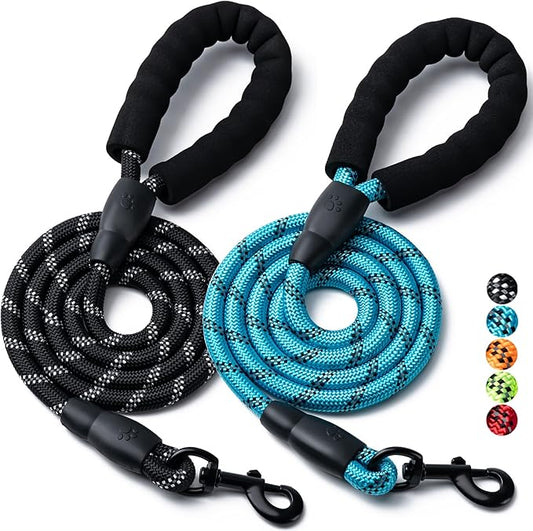 2 Pack Dog Leash, 4/5//6 FT Heavy Duty Nylon Rope Pet Leashes with Comfortable Padded Handle, Reflective Dog Leashes for Small Medium and Large Dogs (4FT-1/2,Black/Blue)