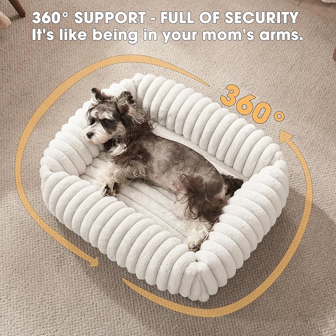 FURTIME Dog Bed for Small Medium Dog, Washable Orthopedic Pet Bed with Removable Cover, Rectangle Soft Calming Sleeping Puppy Bed Durable Pet Cuddler with Anti-Slip Bottom, Cream, M (25"x21"x7")