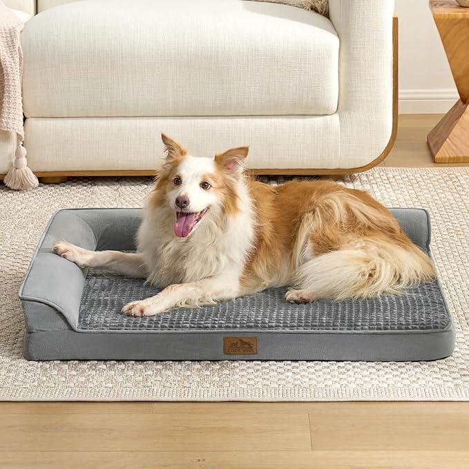 Orthopedic Dog Bed for Extra Large, XXL Dogs Bed, L Shaped Foam Anti-Slip Bottom Giant Pet Cat Sofa with Washable Cover, Suitable for Pet Up to 150 lbs, 48x35x8 inch, Grey ﻿