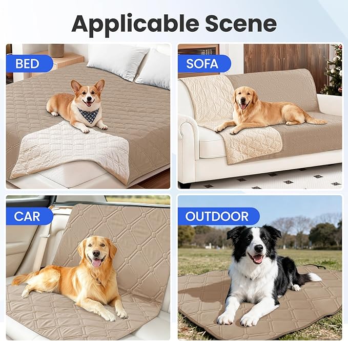 Waterproof Couch Covers for Pets, Waterproof Dog Bed Cover, Anti-Slip Soft Dog Blankets, Couch Cover for Dogs Washable, Pet Blanket for Puppy Large Dogs Cat (82x102 Inch, Khaki)