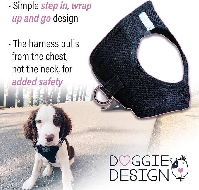 Doggie Design Dog Harness - No Choke Dog Harness, Dog Vest, Mesh Polyester, Pet Harness, Simple Step in and Go Design, Harness for Dog - Black, L