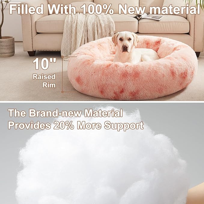 45 inches Donut Dog Bed for Extra Large Dogs,Calming Fluffy Round Jumbo Pet Bed with Removable & Washable Cover, Fits up to 120 lbs Pets (Tie-dye Pink,XL)
