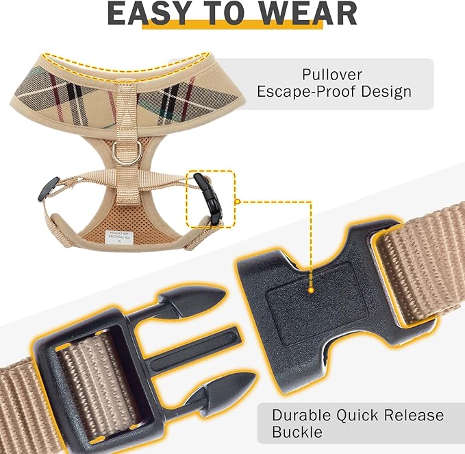 SCENEREAL Puppy Dog Harness with Leash Set for Small Medium Dogs, Soft Mesh Step in Pet Harnesses and Leash, No Chock Plaid Adjustable No Pull Vest
