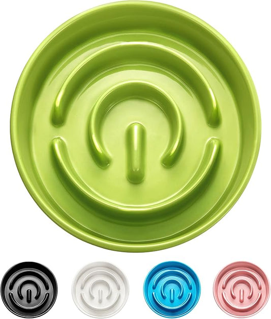 Ceramic Slow Feeder Dog Bowls, 2.0 Cups Slow Feeder for Medium and Large Dogs, Puzzle Maze Bowl to Slow Down Eating, 30oz, 8in, Green