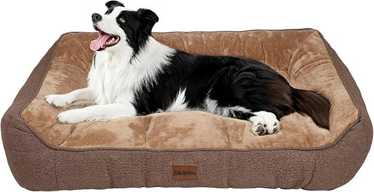 Orthopedic Dog Bed for Large Dogs - Waterproof Memory Foam Dog Couch Bed with Sides, Pet Beds with Washable Cover & Non-Slip Bottom, Brown, 38x28 Inch