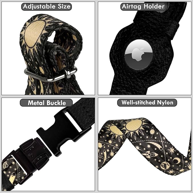AirTag Dog Collar with Metal Buckle - Printed Nylon Soft Leather Dog Collar with Apple AirTag Holder - Secure Tracking GPS Pet Collars for Girl Boy Small Large Dogs (L, 17"-21" Neck Fit, Space)