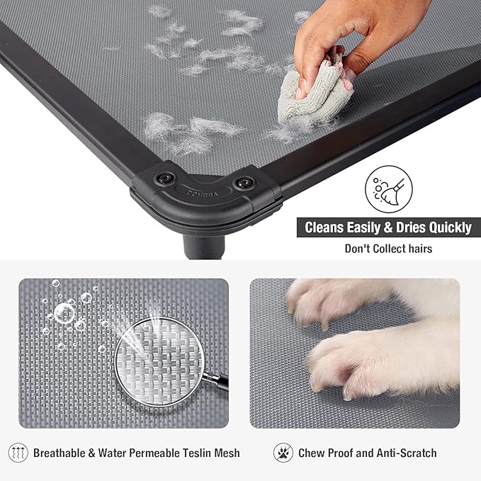 Veehoo Chew Proof Elevated Dog Bed - Cooling Raised Pet Cot - Rustless Aluminum Frame and Durable Textilene Mesh, Unique Designed No-Slip Feet for Indoor or Outdoor Use, Grey, Medium, CWC2002