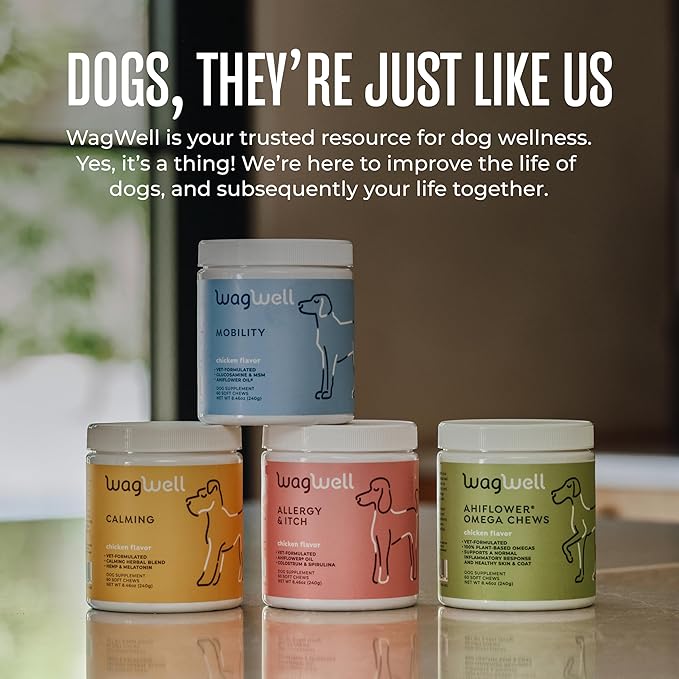 WagWell Mobility Chews – Vet-Formulated, All Natural, Made in The USA – Joint Supplement for Dogs with Glucosamine & Chondroitin – Helps Reduce Inflammation & Promotes Joint Health, 60 Chews