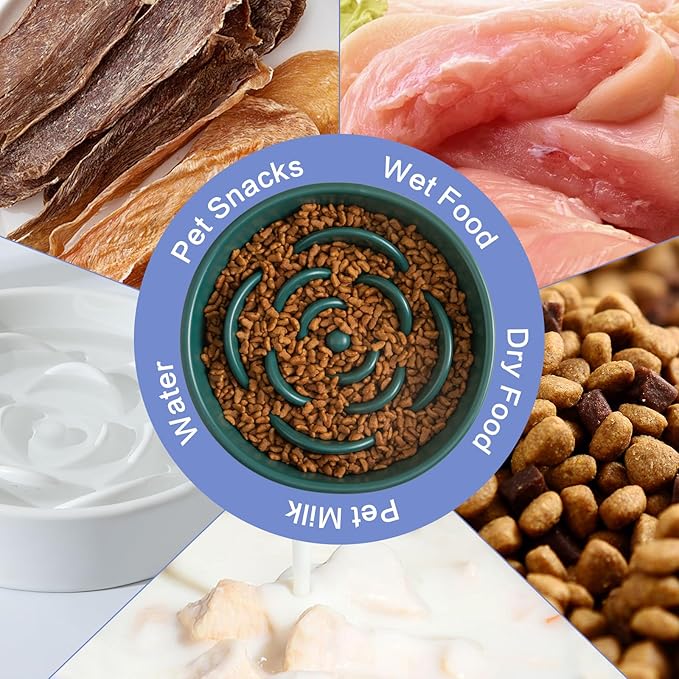 8.25'' Ceramic Slow Feeder Dog Bowls - Petal Shape Modern Dog Food Dish for Medium and Large Breeds, Puzzle Maze Bowl to Slow Down Eating, Anti-Gulping, Dishwasher & Microwave Safe, Green