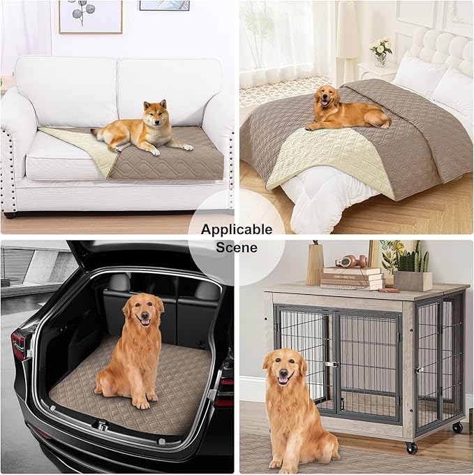 Smiry Waterproof Dog Blanket, 82x82 Inch Soft Pet Bed Cover Reversible, Washable Sofa Couch Furniture Protector for Small Medium Large Dog Puppy Cat, Geometric, Taupe/Beige