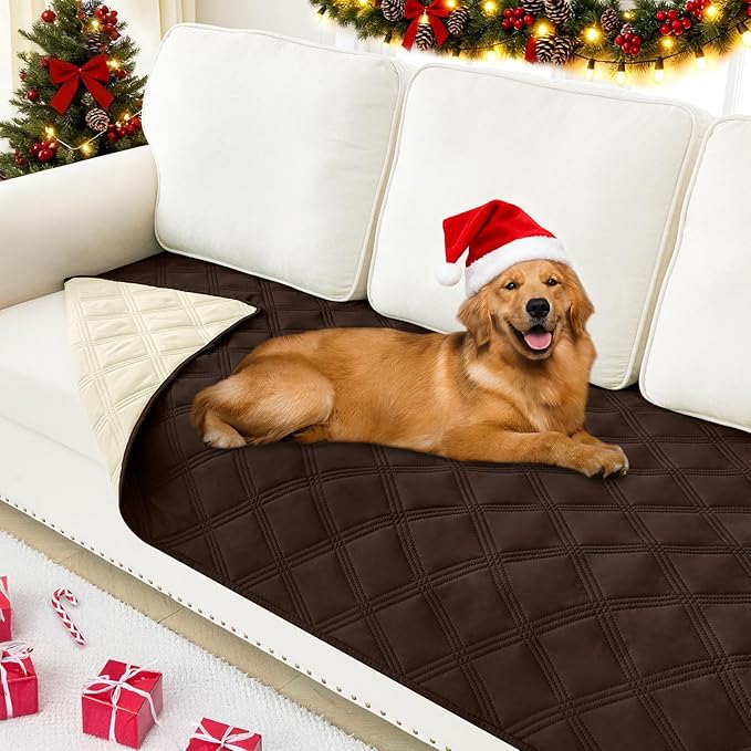 Smiry Waterproof Dog Bed Cover Blanket 30x70, Soft Reversible Pet Blanket, Washable Leakproof Cats Dogs Couch Cover for Sofa, Couch, Furniture, Lattice, Chocolate/Beige