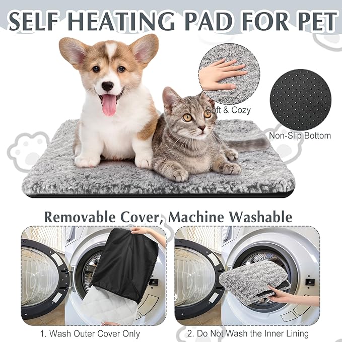 4 Pack Self Warming Cat Pads Self Heating Cat Mat Washable Homeless Dogs Thermal Pads Kennel Pad Reflects Body Heat Warm Crate Bed Mat for Indoor Outdoor Pet(Gray,22 x 35 Inch)