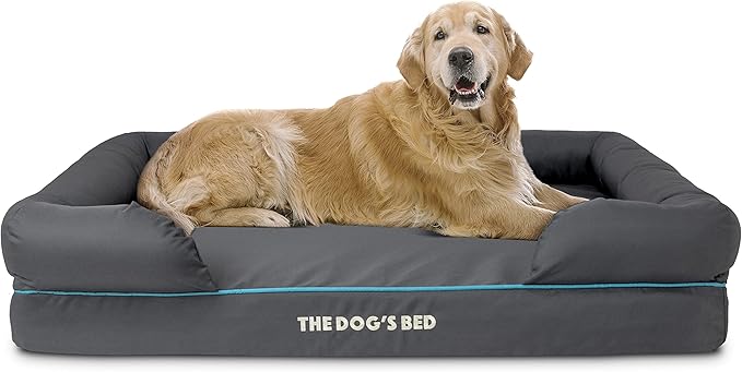 The Dog’s Bed, XL Grey/Blue, Memory Foam, Pain Relief: Arthritis, Hip & Elbow Dysplasia, Post Surgery, Lameness, Supportive, Calming, Waterproof Washable Cover, Veterinary Approved