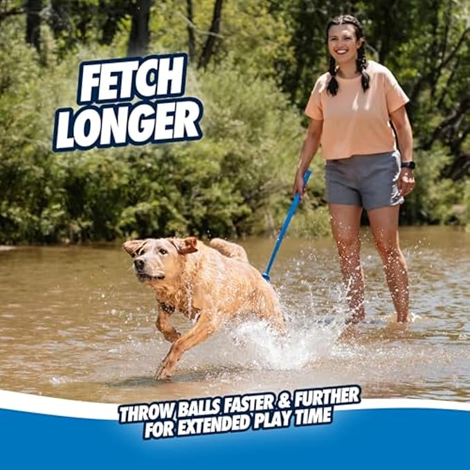 Chuckit! Dog Ball Launcher 12M Sport with 12" Handle Length for Medium (2.5" Dog Balls), Plastic Pet Fetch Ball Thrower, For Dogs 20-60 Pounds, Made in USA, Blue