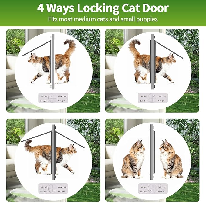 Aluminum Frame Cat Door for Window with Magnetic Auto Closure, Adjustable Width Quick-Fit Pet Door for Window Insert, Suitable for Most Medium Cats & Small Dogs (23''-28'')