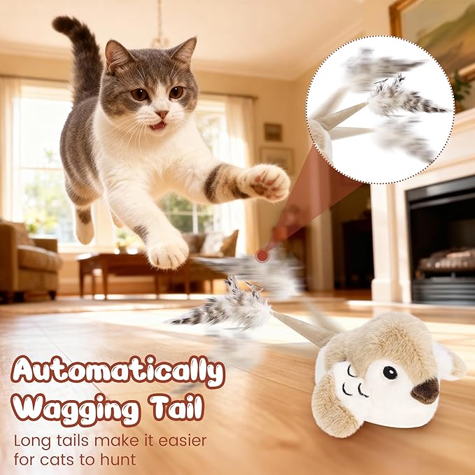 Cat Toys Interactive 2026 Upgrade Bird Cat Toy with Catnip Toys Wagging Tail Automatic Moving Cat Toy Chirp Tweet Rechargeable Interactive Kitten Toy（No Flying Bird）